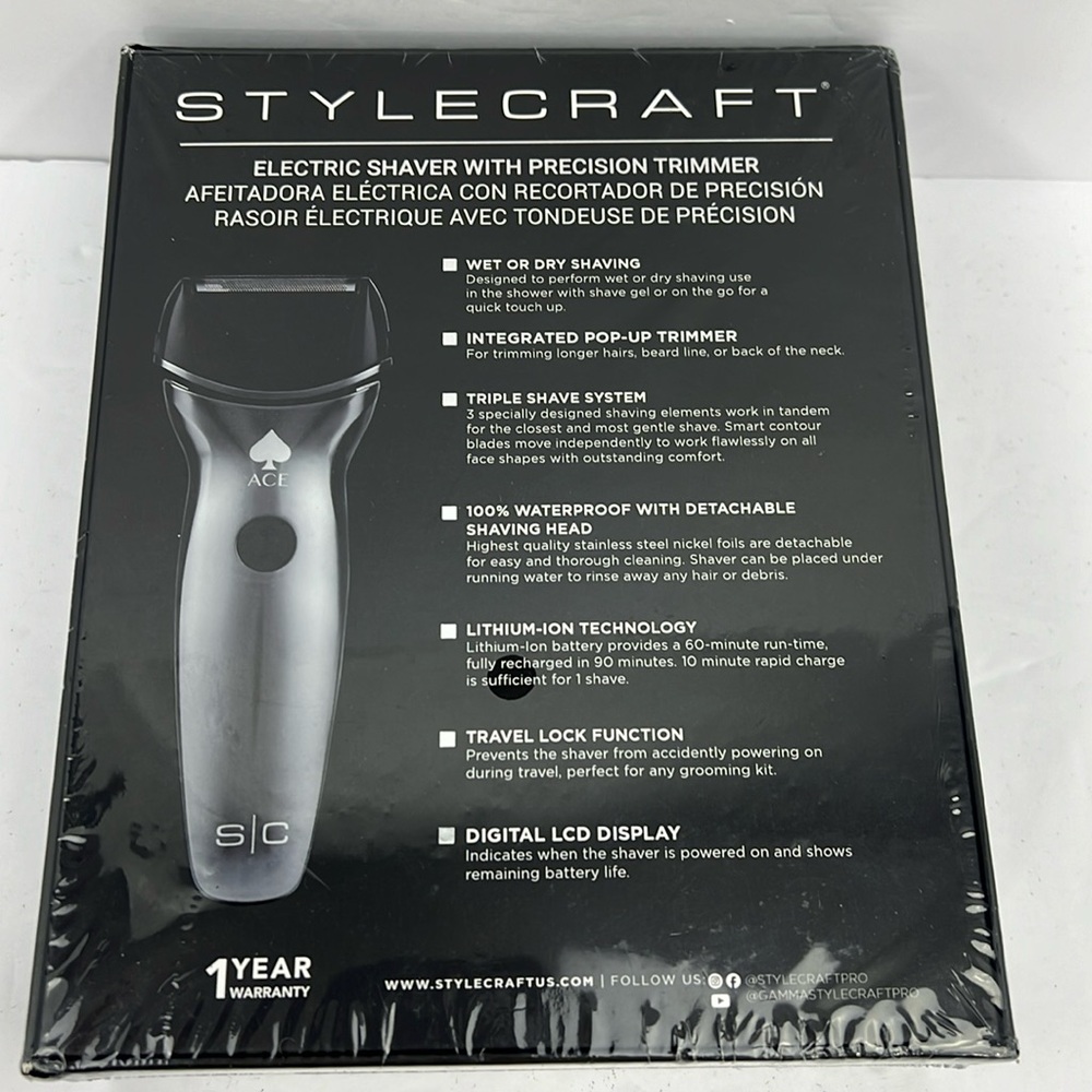 STYLE CRAFT ACE 2.0 WATERPROOF ELECTRIC SHAVER WITH PRECISION TRIMMER,WET OR DRY - Picture 6 of 6